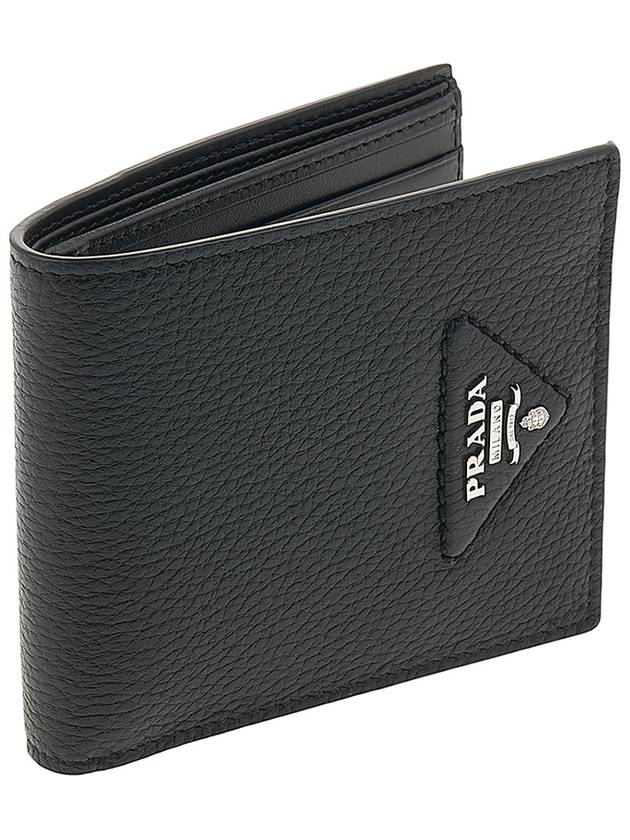 Men's Triangle Logo Leather Half Wallet Black - PRADA - BALAAN 3