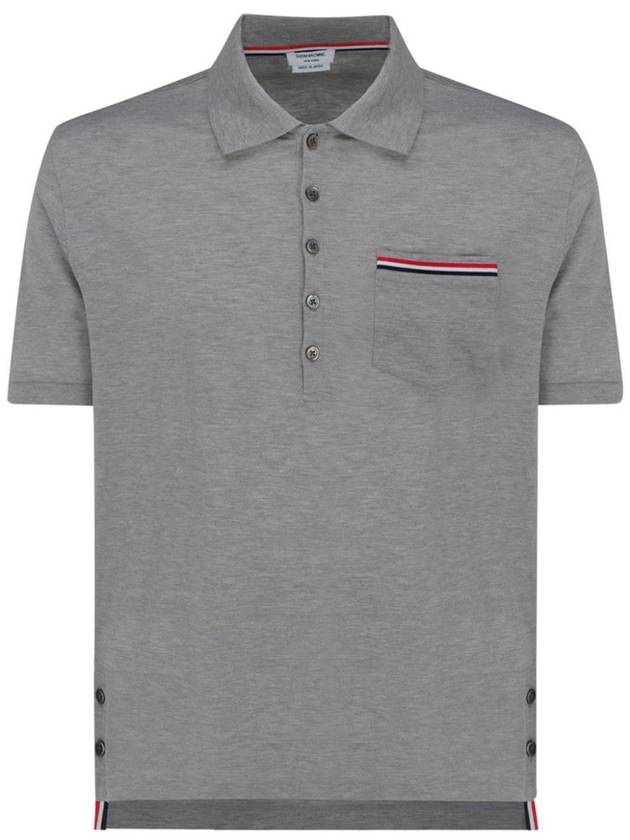 Men's Three Stripes Pocket Mercerized Short Sleeve Polo Shirt Light Grey - THOM BROWNE - BALAAN 2