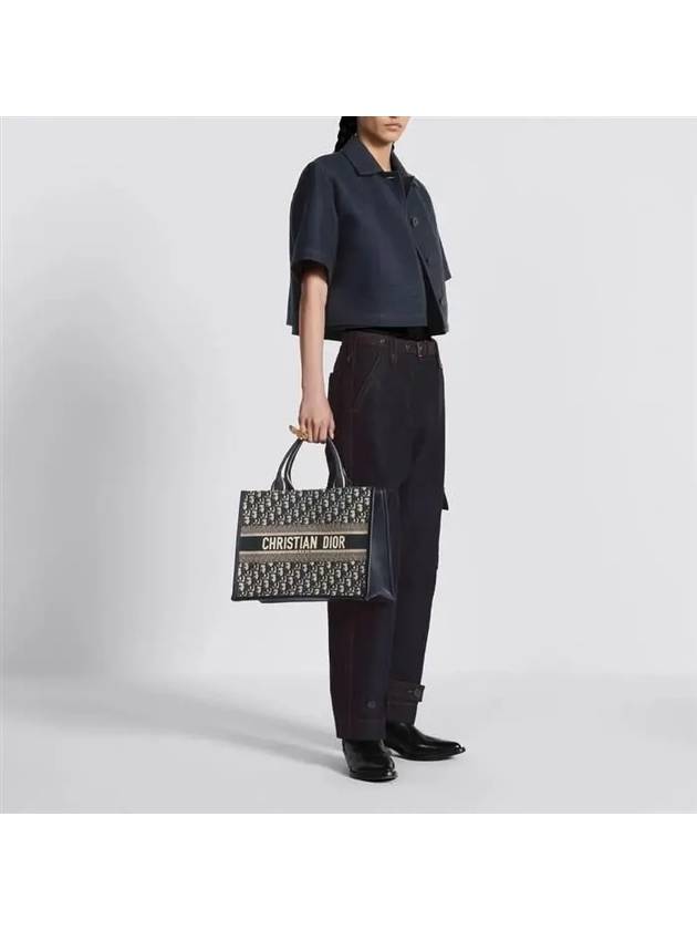 Oblique Embroidery Calf Skin Medium Book Tote Bag Blue - DIOR - BALAAN 4