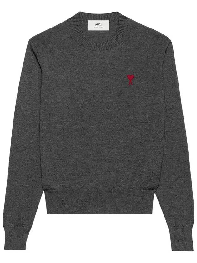 Heart Embroidered Logo Crew Neck Knit Top Heather Grey - AMI - BALAAN 7