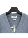 Women's Fine Merino Jersey Sailboat 4 Bar Boxy V Neck Cardigan Dark Blue - THOM BROWNE - BALAAN 4