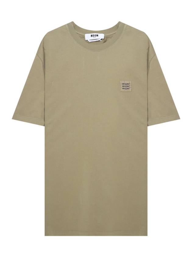 Logo Label Short Sleeve T-Shirt Khaki - MSGM - BALAAN 1