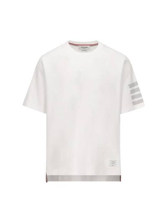 4-Bar Striped Cotton Short Sleeve T-Shirt White - THOM BROWNE - BALAAN 1