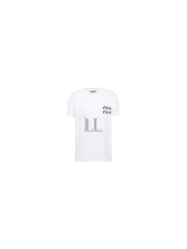 Embroidered Logo Cotton Short Sleeved T-shirt White Crystal - MIU MIU - BALAAN 2