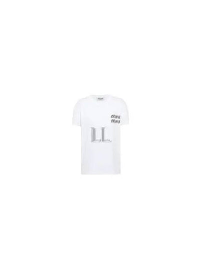 Embroidered Logo Cotton Short Sleeved T-shirt White Crystal - MIU MIU - BALAAN 2