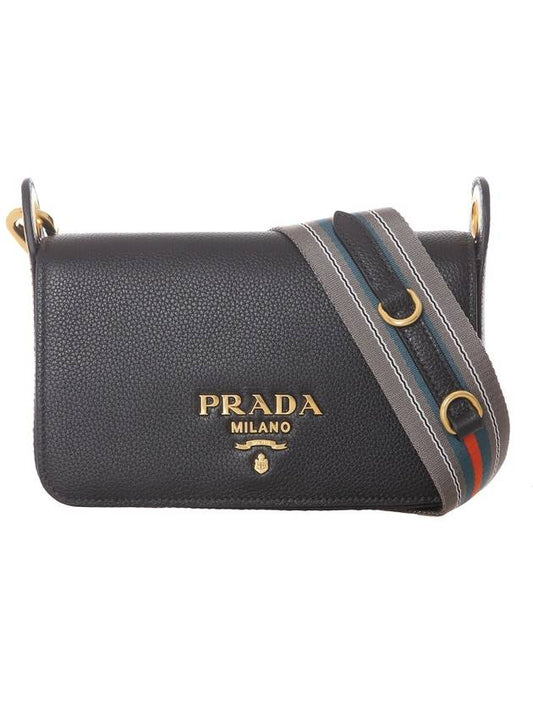 Logo Calfskin Cross Bag Black - PRADA - BALAAN 1