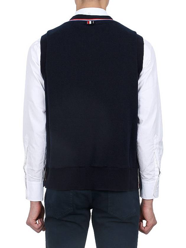 Logo Patch Ribbed Vest Navy - THOM BROWNE - BALAAN 5