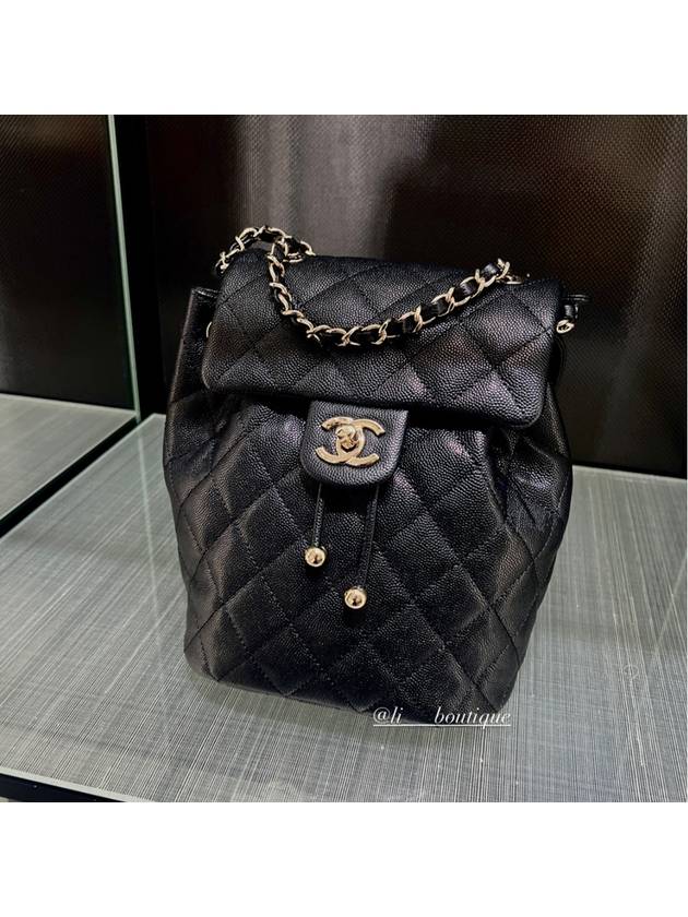 Shiny Grained Calfskin Gold Metal Backpack Black - CHANEL - BALAAN 3