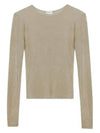 Rib Detail Viscose Crop Long Sleeve T-Shirt Beige - SAINT LAURENT - BALAAN 2