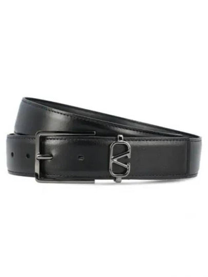 V Logo Signature Leather Belt Black - VALENTINO - BALAAN 2