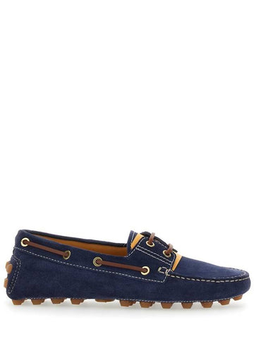 'Gommino' Blue Loafers With Woven Tie In Suede Woman - TOD'S - BALAAN 1