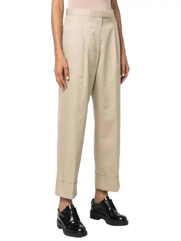 High Waist RWB Trimming Cotton Twill Straight Pants Light Beige - THOM BROWNE - BALAAN 3