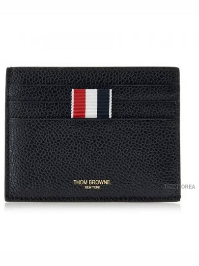 Pebble Grain Leather Stripe Note Compartment Card Wallet Black - THOM BROWNE - BALAAN 2