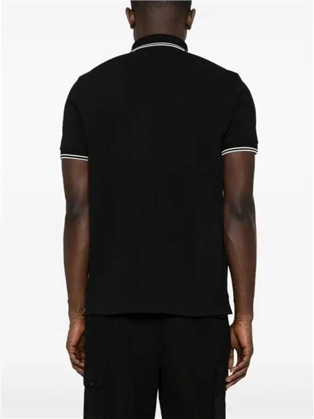 Stretch Cotton Pique Short Sleeve Polo Shirt Black - STONE ISLAND - BALAAN 6