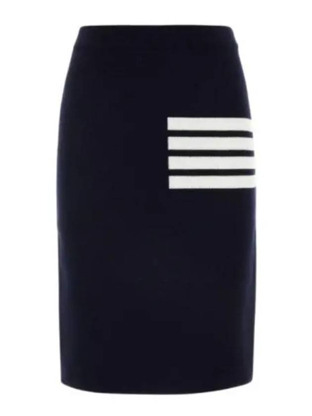 Women's Fine Merino Wool 4 Bar Stitch Pencil Skirt Navy - THOM BROWNE - BALAAN 2