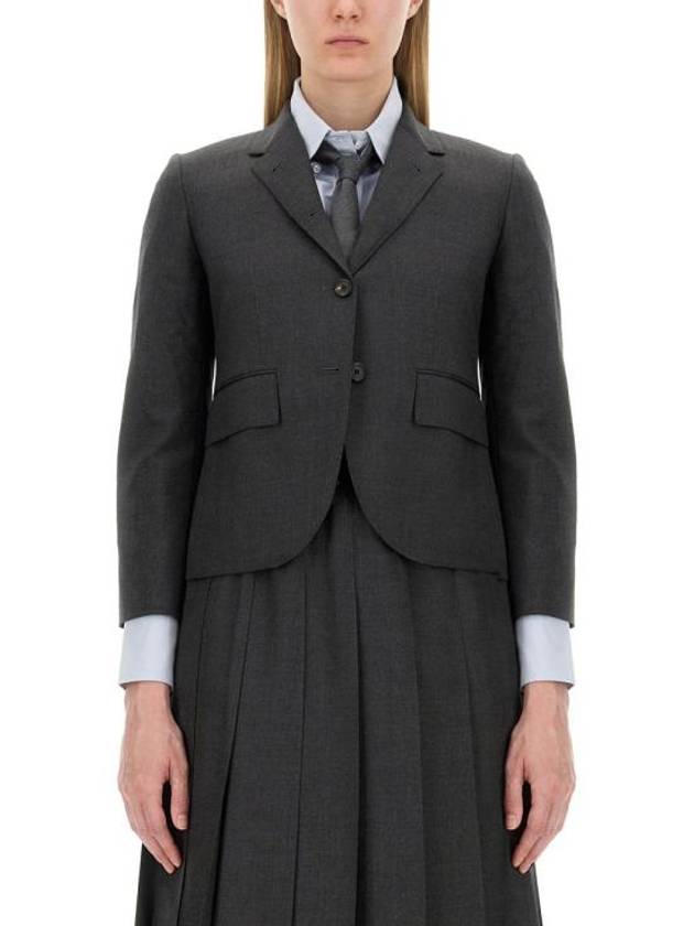 Women's Twill Slim Fit Single Breasted Wool Jacket Dark Gray - THOM BROWNE - BALAAN 2