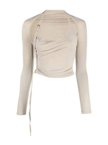 Le Haut Peplo Draped Cut-Out Cupro Long Sleeve T-shirt Beige - JACQUEMUS - BALAAN 1