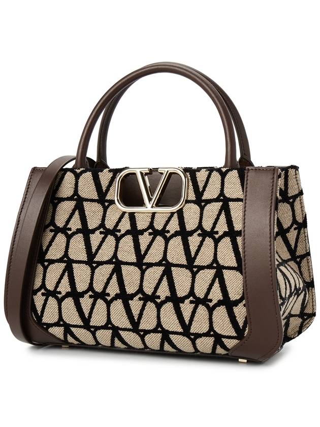 Iconographe VLogo Signature Small Tote Bag Beige Black Brown - VALENTINO - BALAAN 3