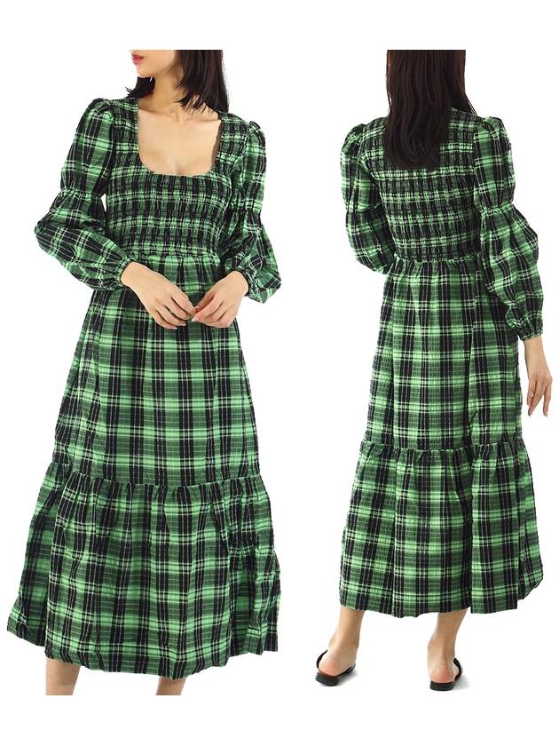 Women's Seersucker Check Smoke Long One Piece Peapod - GANNI - BALAAN.