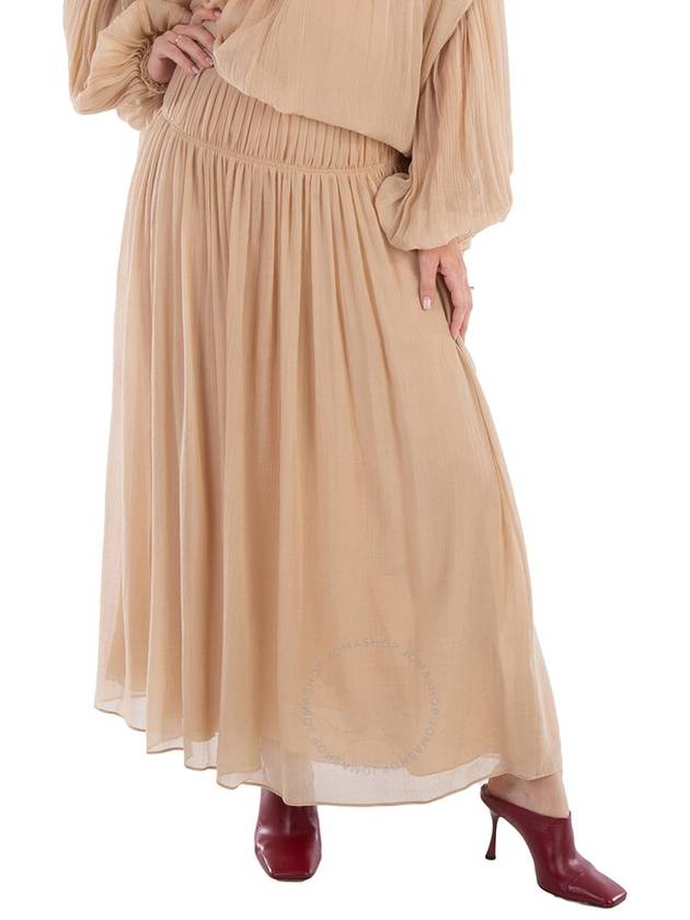 Chloe Ladies Barley Brown Wool Flared Long Skirt, Brand Size 40 (US Size 8) - CHLOE - BALAAN 1