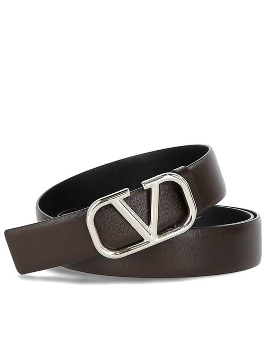 V logo silver leather belt brown - VALENTINO - BALAAN 2