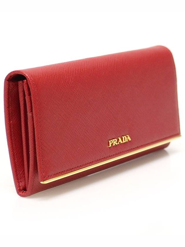 1MH132 Red Saffiano Leather Metal Bar Long Wallet - PRADA - BALAAN 3