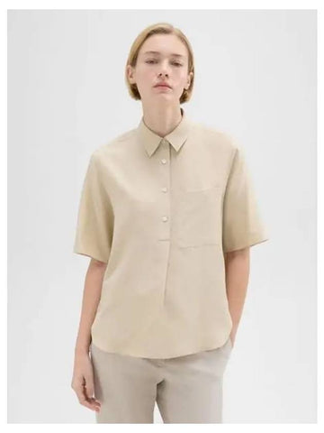 Women s Flat Shoes Silk Half Button Shirt Blouse Southern Champagne Domestic Product GM0024030544017 - THEORY - BALAAN 1