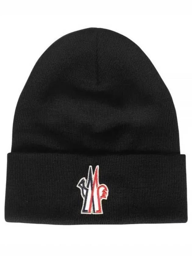 Grenoble Pure Wool Logo Beanie Black - MONCLER - BALAAN 2