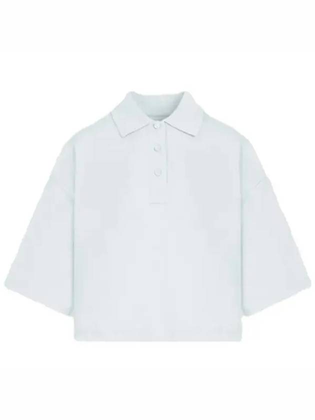 Cropped Cotton Piquet Polo Shirt Blue - BOTTEGA VENETA - BALAAN 2