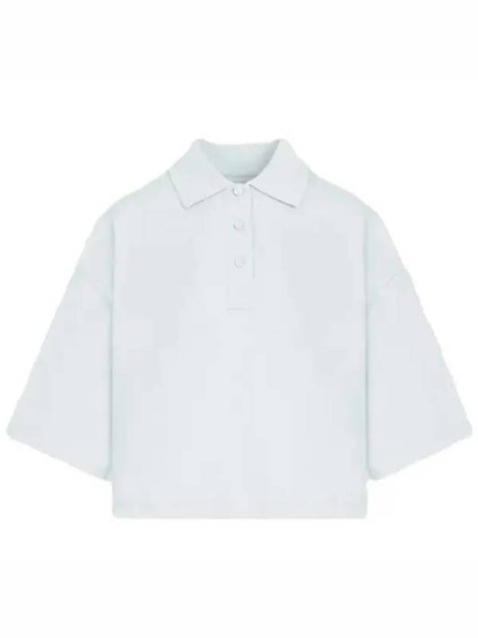 Cropped Cotton Piquet Polo Shirt Blue - BOTTEGA VENETA - BALAAN 2