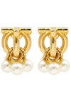 Women s Gancini Pearl Stud Earrings Gold - SALVATORE FERRAGAMO - BALAAN 3