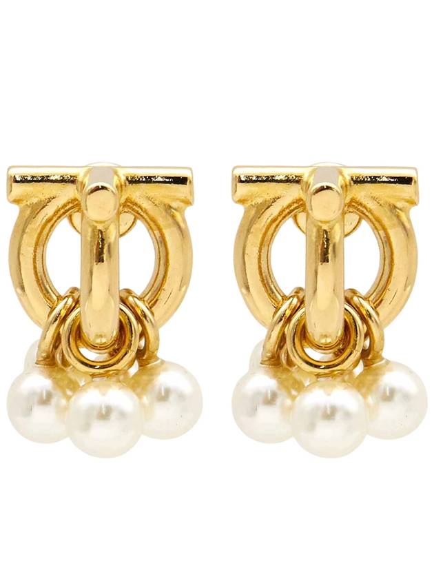 Women's Gancini Pearl Stud Earrings Gold - SALVATORE FERRAGAMO - BALAAN 2