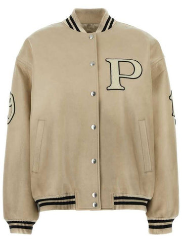 Patch leather bomber jacket ivory - PRADA - BALAAN 1