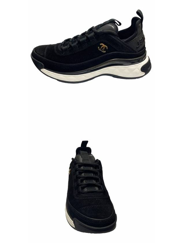 Logo Mixed Fibers Suede Low Top Sneakers Black - CHANEL - BALAAN 5