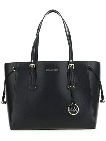 Voyager Medium Cross Grain Leather Tote Bag Black - MICHAEL KORS - BALAAN 1