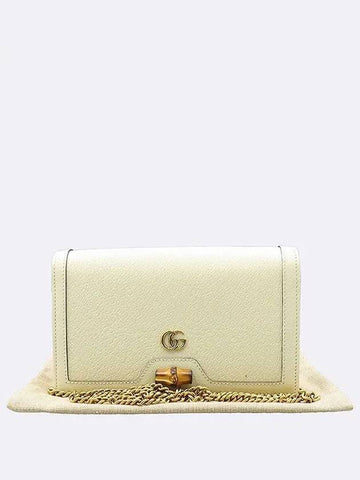 696817 White color leather Diana bamboo mini cross bag - GUCCI - BALAAN 1