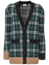 Check Merino Wool Jacquard Cardigan Green - BURBERRY - BALAAN.