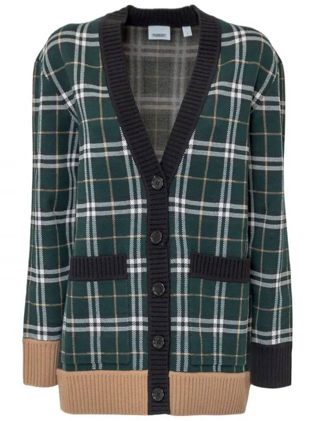 Check Merino Wool Jacquard Cardigan Green - BURBERRY - BALAAN.