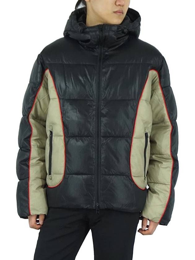 W Ostend Shiny Ripstop Hooded Puffer Padding Black Beige - DIESEL - BALAAN 2