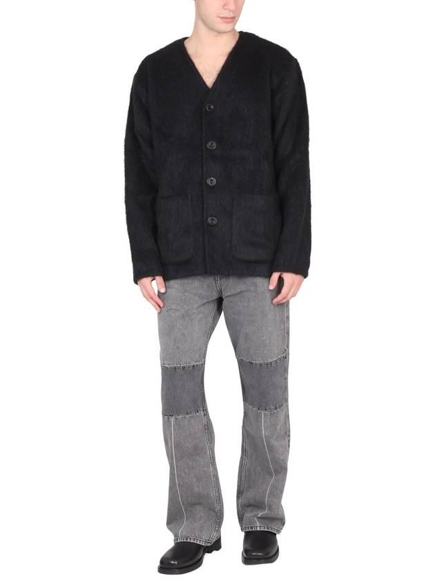 Mohair V-Neck Relaxed Fit Wool Cardigan Black - OUR LEGACY - BALAAN 7