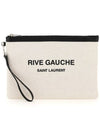 Rive Gauche Linen Clutch Bag White - SAINT LAURENT - BALAAN 1