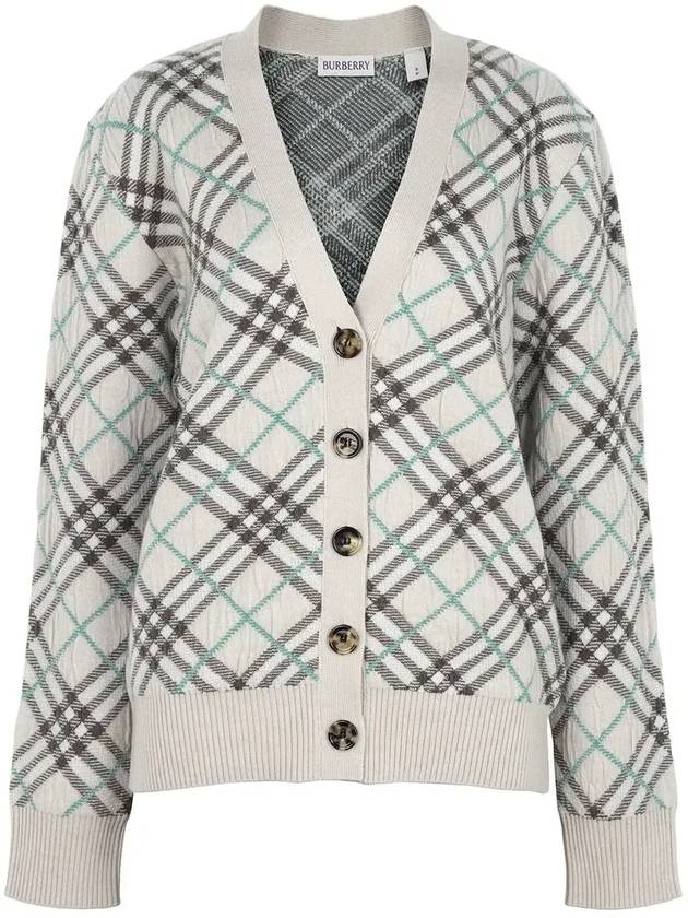 Check Wool Mohair Blend Cardigan Husk - BURBERRY - BALAAN 2