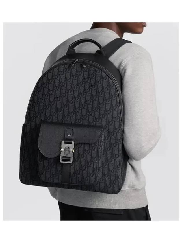 Oblique Jacquard Saddle Zipper Backpack Black - DIOR - BALAAN 7