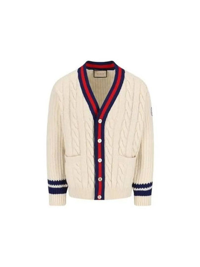 Interlocking G Web Cable Knit Cardigan Ivory - GUCCI - BALAAN 2