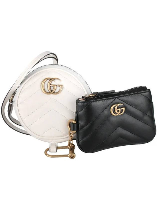 GG Marmont Coin Purse Key Case Set Black White - GUCCI - BALAAN.