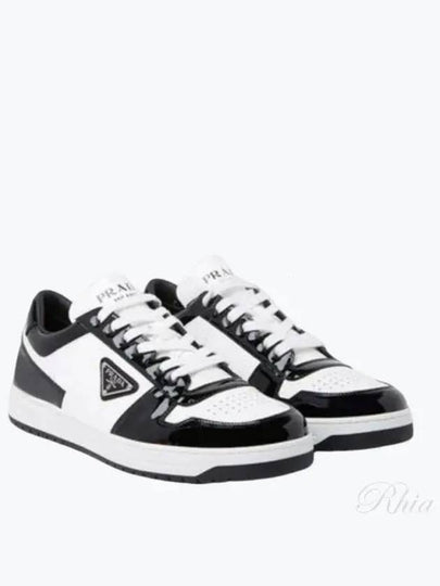 Men's Downtown Triangle Logo Leather Low Top Sneakers White Black - PRADA - BALAAN 2