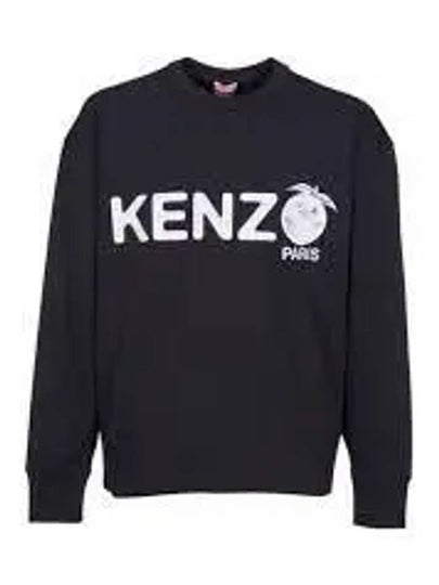 Logo Orange Print Oversized Cotton Sweatshirt Black - KENZO - BALAAN 2