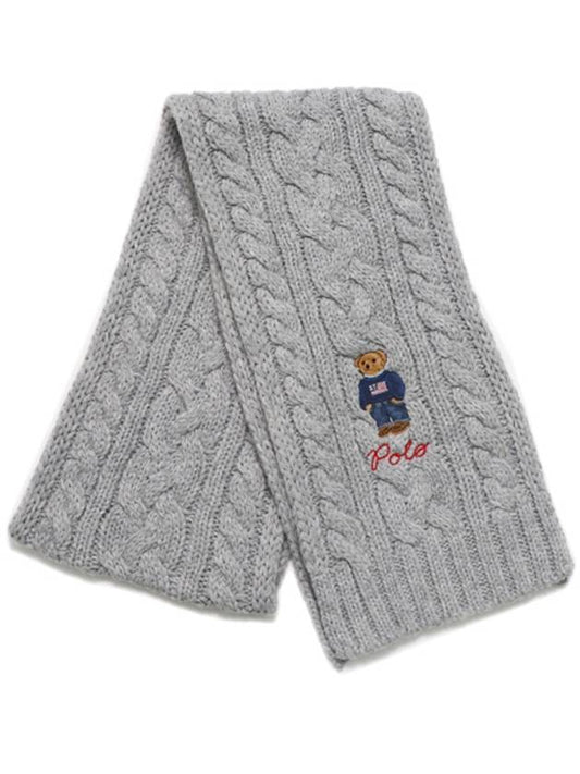 Embroidered Bear Cable Knit Wool Muffle Grey - POLO RALPH LAUREN - BALAAN.