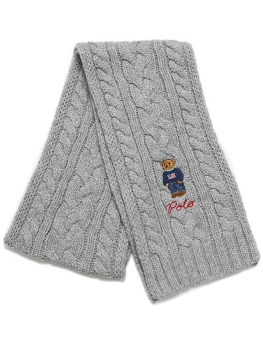 Embroidered Bear Cable Knit Wool Muffle Grey - POLO RALPH LAUREN - BALAAN 1