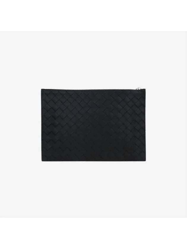 Intrecciato Strap Large Clutch Bag Black - BOTTEGA VENETA - BALAAN 3